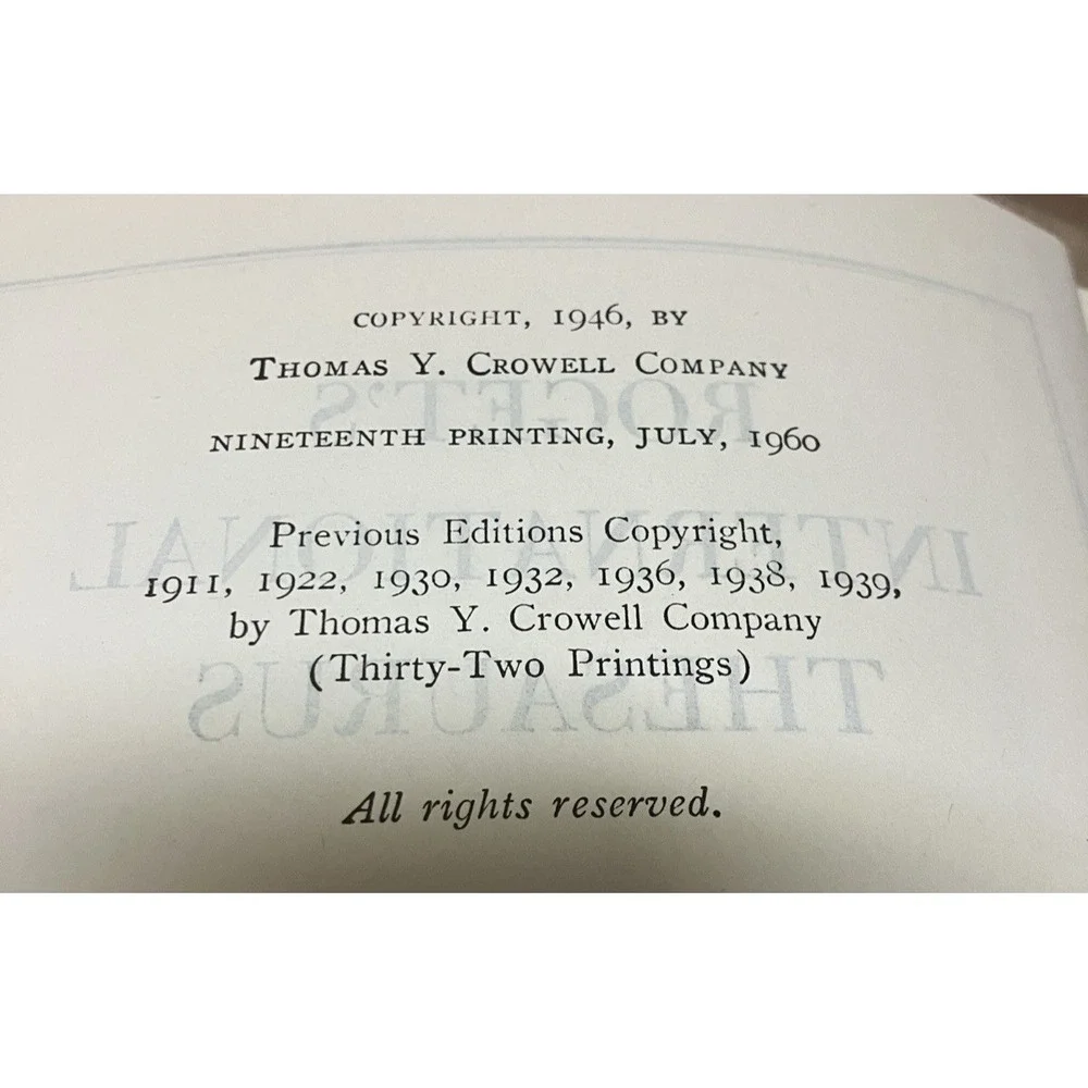 Roget's International Thesaurus, 1946, Rare Edition Thomas Y Crowell (1960) HC‎